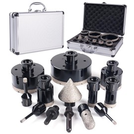 13PCS Diamond Core Drill Bit Set, Diamond Hole Saw Kit for Porcelain Tile Ceramic Marble Granite Drilling (6/6/8/20/35/50/75/100mm+20mm Finger Milling Bit+50mm Beveling Chamfer Bit+Hex+SDS)