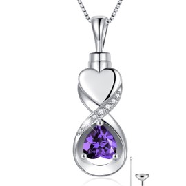 SOLOLIKE Cremation Jewelry Urn Necklace for Ashes: Sterling Silver Infinity Cremation Neckalces for Women Amethyst Heart Urn Pendant - Ashes Keepsake Memorial Jewelry Gifts for Women