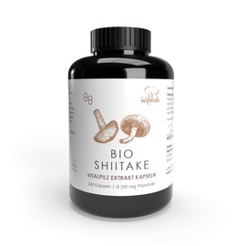 Pilze Wohlrab - Shiitake Pilze BIO Extrakt Kapseln |240 Kapseln, 1 Dose, 350 mg Shitake Extrakt je Kapsel, Vitalpilze Extrakt, Vitamin C Acerola