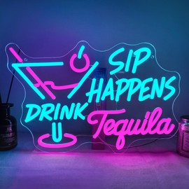 HOMSBAY Tequila Neon Sign Led Pink Neon Signs Letter Neon Lights Neon Bar Signs for Wall Decor USB Light Up Sign Neon for Gift Bar Bedroom Restaurant Man Cave Cafe Bistro Club Party