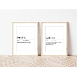 The Little Party Company Bathroom Double Pack A5 Toilet Prints Deja Poo/Ask Hole Minimalist Black White Bathroom Decor