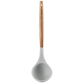 Chefa USA Silicone Soup Ladle - with Wooden Handle, Non-Stick Cookware Heat Resistant Kitchen Utensil - Silver Gray