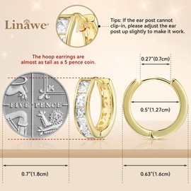 Linawe Moissanite Earrings, Gold Hoop Stud Earrings for Women Trendy, Cubic Zirconia Tragus Piercing Huggie Earrings, Helix Small Hoop Cartilage Earrings, Mini Chunky Tiny