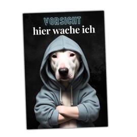 siviwonder Dog Sign with German Text "Vorsicht Bull Terrier Dog" Saying Door Sign Warning Sign "Hund Hier wache ich ich Geschenkidee Funny Saying Dog Motif Aluminium Weatherproof Dog Sign