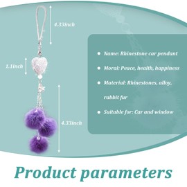 Piburth Bling Car Interior Accessories for Women Girls, Car Mirror Hanging Ornament, Love Heart & Plush Ball Decor Ornament Pendant, Hanging Decoration Charm Pendant (Purple)