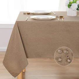 DWCN Rectangle Faux Linen Tablecloth - Textured Waterproof Spill-Proof Wrinkle and Stain Resistant Table Cloth Decorative Fabric Farmhouse Table Cover for Kitchen Dining Party, 54 x 80 Inch, Khaki