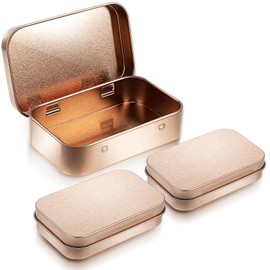 Ouligay Pack of 3 Rose Gold Metal Jars, Rustproof Small Tin Tins Metal Tin Mini Storage Box Metal Boxes Rectangular Tins Metal Tin Container with Lid Mini Box Organiser