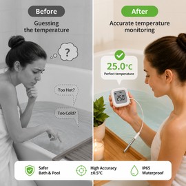Zigbee Smart Thermometer with Probe – IP65 LCD Temperature Monitor for Pools, Bathtubs, Fridges and Freezers