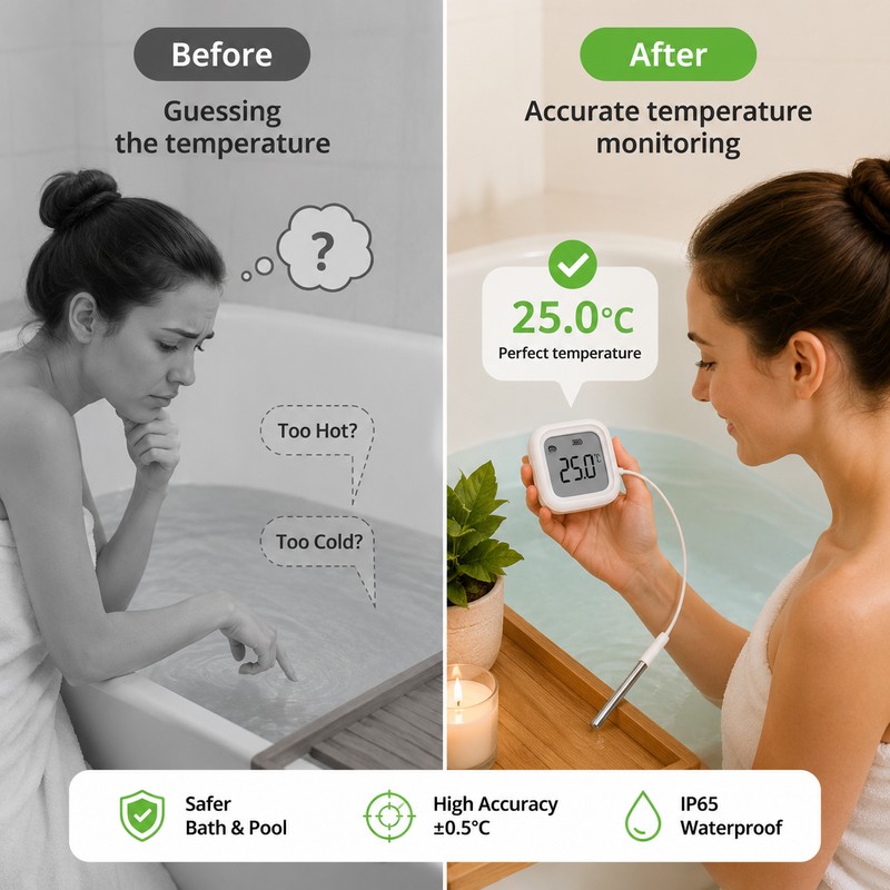 Zigbee Smart Thermometer with Probe – IP65 LCD Temperature Monitor