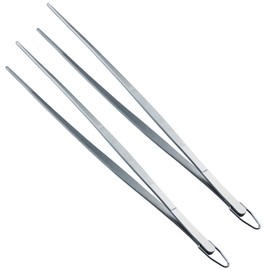 HINMAY Extra-Long Tweezer Tongs 12-Inch Stainless Steel Tweezers with Hook, Set of 2