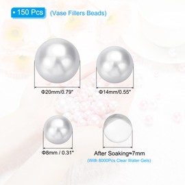 PATIKIL 150 Pieces Floating Beads, 8/14/20mm Vase Fillers Vase Centerpieces Pearl No Hole and 8000Pcs Clear Water Gel Bead for Decoration, Pure White