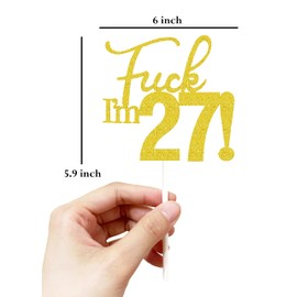 Decoraciones de cumpleaños doradas para mujer, 27 decoraciones para tartas, decoraciones de 27 cumpleaños, decoración para tartas de 27 cumpleaños, 27 decoraciones para tartas, 27 decoraciones de cumpleaños doradas veintisiete