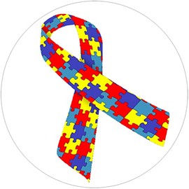 Autism Puzzle Ribbon - Circle Sticker Decal 3" x 3"
