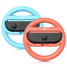 IINE Steering Wheel Compatible with Switch 2, Ergonomic Design Racing Wheel Accessories for Switch 2 Joypads, Family Use Game Accessories, 2 Packs (Orange-blue, Round-shape)