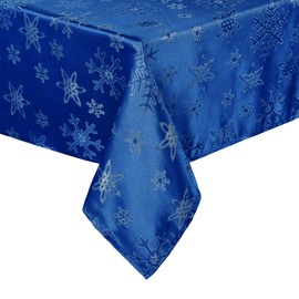 Tegeme Winter Snowflake Tablecloth Metallic Jacquard Rectangle Tablecloth Polyester Fabric Table Cloth for Winter Holidays, Dinner, Parties(Blue,52" X 70")