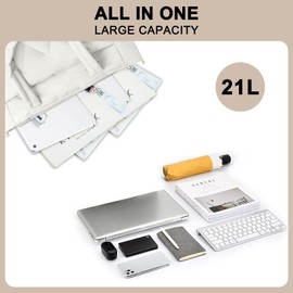 Tote Bag for Women, Lightweight Puffy Tote Bag with Compartments, Large Quilted Shoulder Bag with Zipper for Travel, Gym, Beige, Large