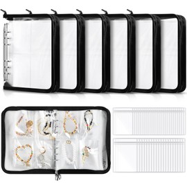 Threehoney 6 Sets Transparent Jewelry Storage Book Travel Jewelry Organizer Earring Organizer Case Bracelet Holder for Necklace Earrings Ring Holder with Clear Zippered Pouch Anti Tarnish Pouches