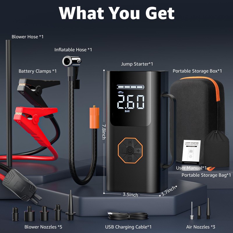Lehwey Portable Jump Starter with Air Compressor - 12V Car