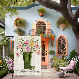 Hello Colorful Floral Garden Flag 12x18 Inch Double Sided Colorful Floral Boots Small Burlap Lawn Seasonal Wildflowers Spring garden flags for outside