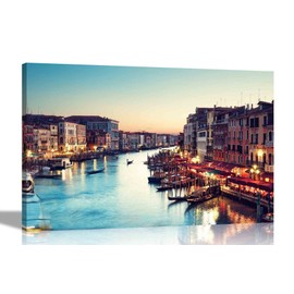 Sunset Over The Grand Canal, Venice Canvas Wall Art Pictures Stretched and Framed Home Office Bedroom Prints Cityscape Photos 30 x 20cm (12 x 8 inches) A4