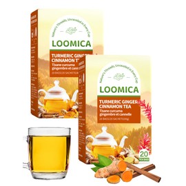 LOOMICA Turmeric Ginger Cinnamon Tea, Naturally Caffeine-Free, Warm & Spicy Herbal Blend, Rich & Aromatic, Perfect for Cozy Mornings & Relaxing Evenings, 20 Counts, (Pack of 2)