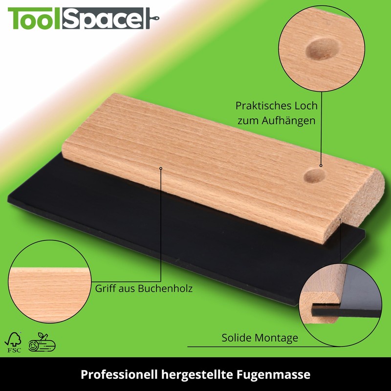 ToolSpace Rubber Spatula 250 mm Tile Spatula Joint Rubber Wooden