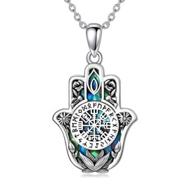 Viking Chain 925 Sterling Silver Viking Hand of Fatima Pendant Necklace Viking Jewellery Gifts for Women, Sterling Silver