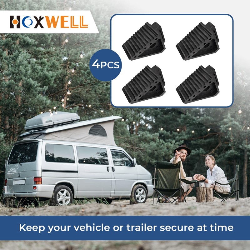 HOXWELL Solid Heavy Duty Rubber Wheel Chocks 4 Packs, Premium