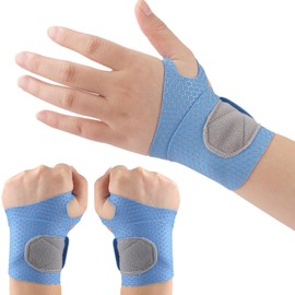Offtrte 2 Pack Ultra Thin Wrist Support and Compression Wraps - Elastic Adjustable Carpal Tunnel Support for Athletic Fitness (Blue)