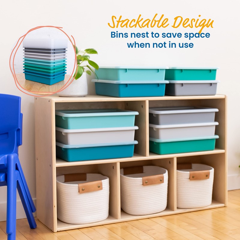 ECR4Kids Letter Size Tray with Lid, Storage Bin, Contemporary, 10-Piece