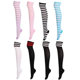 Thunaraz 9 Pairs Long Thigh High Socks for Women Striped Knee High Leg Warmers