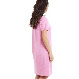Camille Womens Nightdresses Smooth Soft 100% Cotton - Short Sleeved Breathable & Lightweight Summer Nighties - Pink Delicious Ice Cream - 10-12