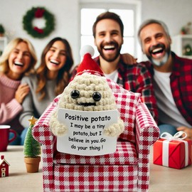 Stitch-Witch Hilarious Gifts, Novelty Crochet Couch Potato, White Elephant Gifts for Men Women (White Potato on Red Plaid Armchair)