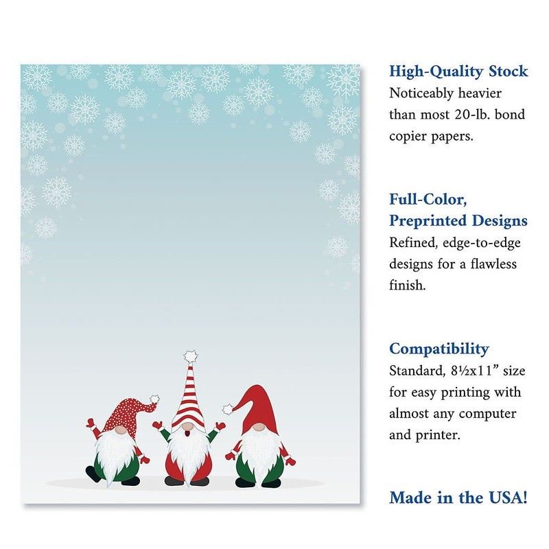 Christmas Gnomes Stationery - Holiday Letters, Printer Paper, 25 Sheets,