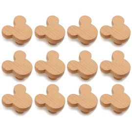 Auped 12PS Mickey Shaped Wooden Knobs, Wooden Drawer Drawers, Natural Mickey Shaped Wooden Cabinet Knobs, Pull Handles for Boho Furniture, Chest Handles, Kitchen Cabinet, Wooden Knobs