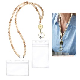 Beads Retractable Lanyard with ID Holder Wooden Beads lanyards for id Badges for Women, Teacher Lanyard with id Holder (Original)