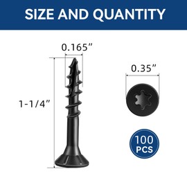 #8 x 1-1/4" Wood Screws, Outdoor Deck Screws with Star Drive, Black Tan Coated Screws for Outdoor Use, Coarse Threads, Self-Tapping, T-25 Drive Bit Included, 100 PCS