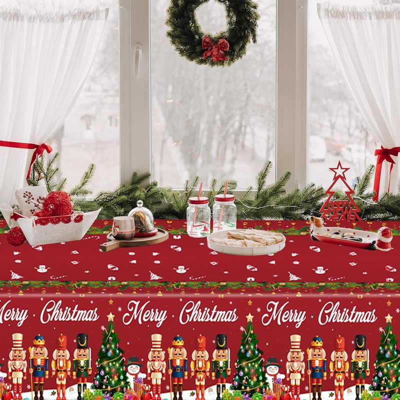 2pcs Christmas Table Cloth Party Plastic Xmas Tablecloths,137*274cm Nutcracker Table