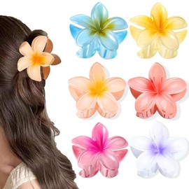 6 pcs Color Flower Hair Clips,3.14 inches Large Hawaiian Flower Claw Clip for Women Thin Thick Curly Hair,Strong Non-slip, Beach Vacation hair accessories for Women Girls (Set 1)