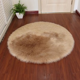 Faux Fur Sheepskin Style Rug Faux Fleece Chair Cover Seat Pad Soft Fluffy Shaggy Area Rugs for Bedrooms Living Room Kids Rooms Decor(45x45cm) Khaki