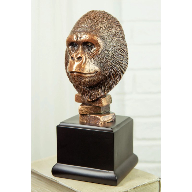 Rainforest Silverback Gorilla Head Bust Statue in Bronze Electroplated Finish
