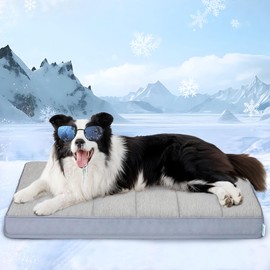 ZAKAPAWS Chicute Cooling Dog Bed for Large Dogs - Orthopedic Pet Beds with Memory Foam, QMAX>0.5, Waterproof Removable Washable Cover for Hot Weather, Grey, 35" L x 23" W x 3" H