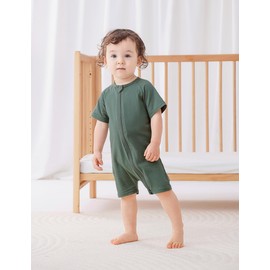 JunNeng Baby Boy 2 Pack Short Sleeve Rompers Infant Cotton 2-way Zippers Comfy Summer Jumpsuit Z Dark green+Light green 12-18 Months