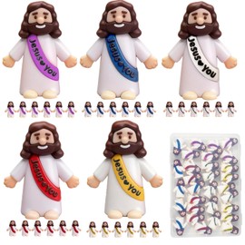 Goherii Little Jesus Figures – Paquete de 30 cifras de Jesús a granel, 5 juguetes de bebé Jesús de colores, cifras religiosas de bolsillo para ocultar y buscar huevos de Pascua, recuerdos de bautizo