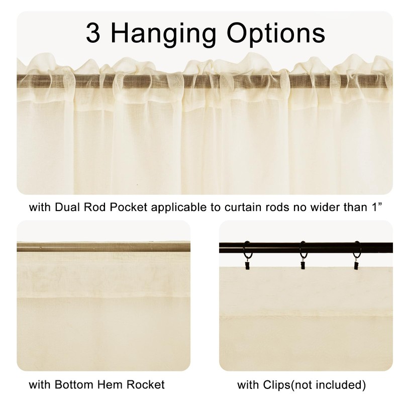 DWCN Sheer Valance Faux Linen Small Window Curtains, Living Room
