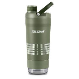 VALESKA Shaker Bottle for Protein Mixes with Storage | 24oz Insulated Stainless Steel Protein Shaker, BPA Free, Leak Proof, Dishwasher Safe, Perfect for Protein Shakes and Pre Workout | Green