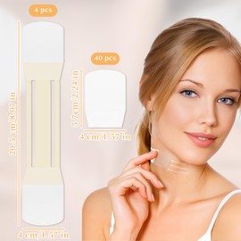 48pcs Neck Tape Lifting Invisible - Instant Neck & Face Lift Strap Patch Tightening Tapes (4 High Elastic Pull Strips + 40 Replacement Patches) - Breathable Skin Tone Bands for Instant Lift