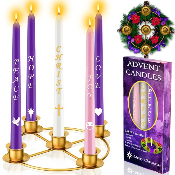 Advent Wreath 5 Candle Holder Set with Advent Candles, Christmas