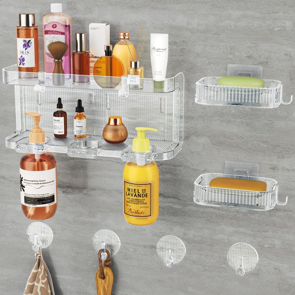 NiHome Transparent Plastic Shower Caddy Set for Shower, Bathroom, Kitchen,