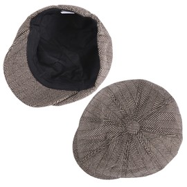 KeepSa Men's Newsboy Style Peaked Cap Women's 8 Panel Peaky Herringbone Tweed Flat Cap Gatsby Hat Golf Cap, #A75-brown, 58-60